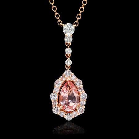 Diamond and Morganite 18k Rose Gold Pendant Necklace 
