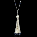 Diamond White and Blue Sapphire and South Sea Pearl 18k White Gold Pendant Necklace
