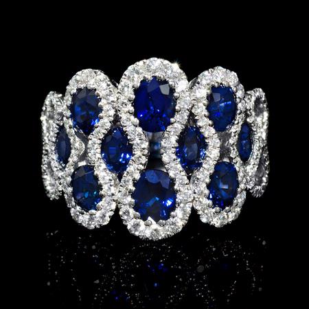 .75ct Diamond and Blue Oval Sapphire 18k White Gold Ring