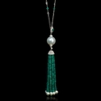 .71ct Diamond Sapphire South Sea Pearl and Emerald 18k White Gold Pendant Necklace