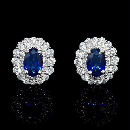 Diamond and Blue Sapphire 18k White Gold Cluster Earrings  