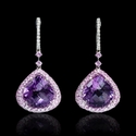 Diamond Pink Sapphire and Purple Amethyst 18k White Gold Dangle Earrings