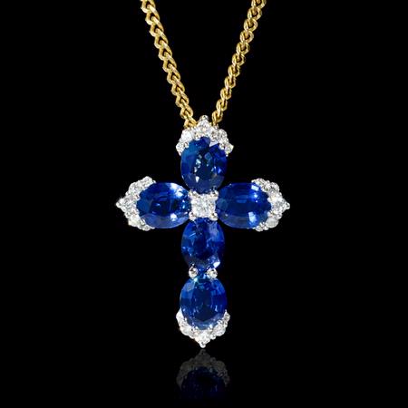 Diamond and Blue Sapphire 18k White Gold Cross Pendant