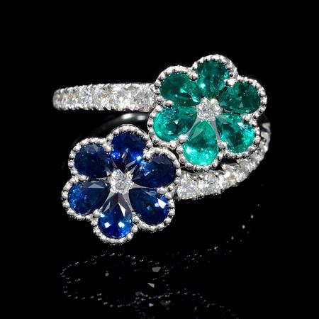.48ct Diamond Blue Sapphire & Emerald 18k White Gold Ring