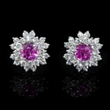 Diamond and Pink Sapphire 18k White Gold Cluster Earrings