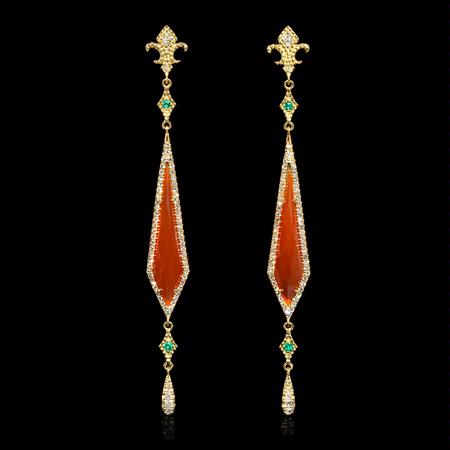 .39ct Diamond Emerald and Agate 18k Yellow Gold Dangle Earrings