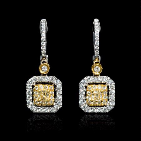 .95ct Diamond 18k Two Tone Gold Dangle Earrings