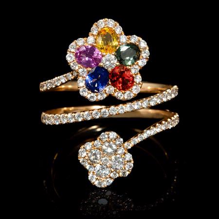 Diamond and Multi-Colored Sapphire 18k Rose Gold Ring  
