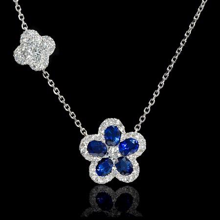 .64ct Diamond and Blue Sapphire 18k White Gold Pendant Necklace
