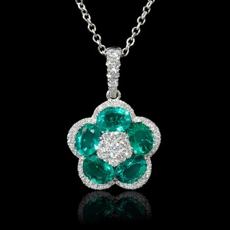 Diamond and Emerald 18k White Gold Pendant