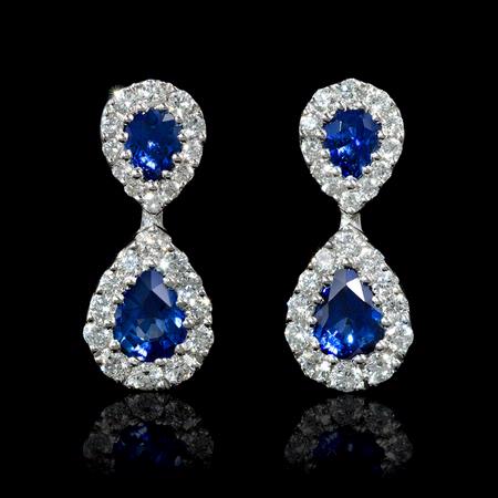 .76ct Diamond and Blue Sapphire 18k White Gold Dangle Earrings