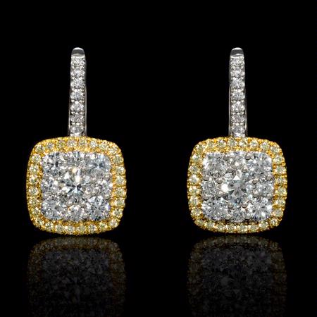 1.76ct Diamond 18k Two Tone Gold Dangle Earrings