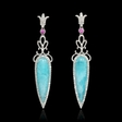 .39ct Diamond Pink Sapphire and Amazonite 18k White Gold Dangle Earrings