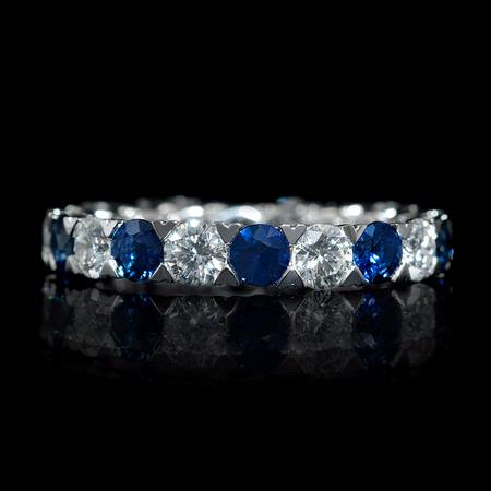 Diamond and Blue Sapphire 18k White Gold Eternity Wedding Band