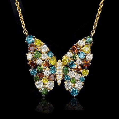 Diamond 14k Yellow Gold Butterfly Pendant Necklace 