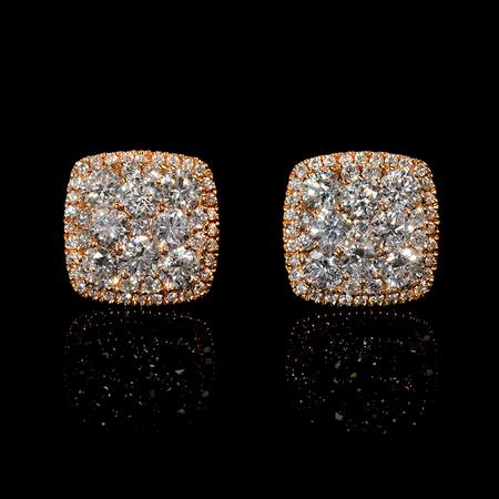 1.58ct Diamond 18k Rose Gold Cluster Earrings