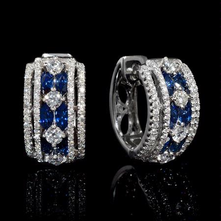 Diamond and Blue Sapphire 18k White Gold Huggie Earrings