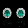 Diamond and Emerald 18k White Gold Cluster Earrings