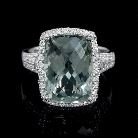 Diamond and Green Amethyst 18k White Gold Ring   