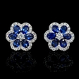 .54ct Diamond and Blue Sapphire 18k White Gold Cluster Earrings