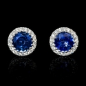 Diamond and Blue Sapphire 18k White Gold Cluster Earrings