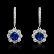 Diamond and Blue Sapphire 18k White Gold Dangle Earrings