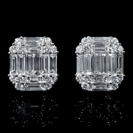 2.55ct Diamond 18k White Gold Cluster Earrings