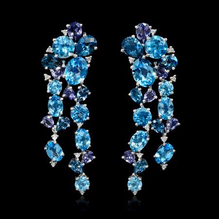 17.10ct Blue Topaz and Iolite 18k White Gold Dangle Earrings.