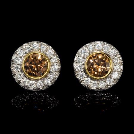 Diamond 18k Two Tone Gold Cluster Earrings  