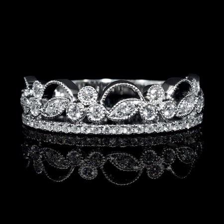 Diamond Antique Style 18k White Gold Wedding Band Ring   