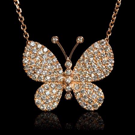 1.18cts Diamond 18k Rose Gold Butterfly Pendant Necklace