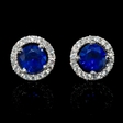 .33ct Diamond and Blue Sapphire 18k White Gold Cluster Earrings