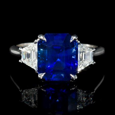 Diamond and Blue Sapphire Platinum Ring