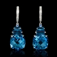 .13ct Diamond Blue Topaz and Blue Sapphire 18k White Gold Dangle Earrings