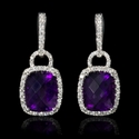 Diamond and Purple Amethyst 18k White Gold Dangle Earrings