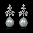 .64ct Diamond and South Sea Pearls 18k White Gold Dangle Earrings