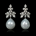 Diamond and South Sea Pearls 18k White Gold Dangle Earrings