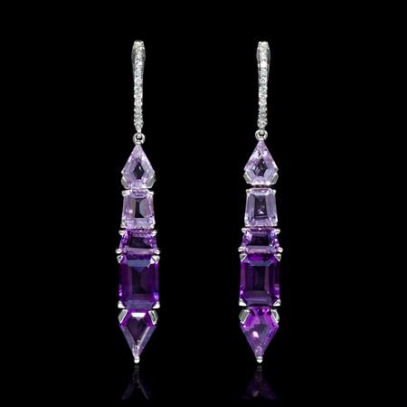 Diamond and Purple Amethyst 18k White Gold Dangle Earrings 