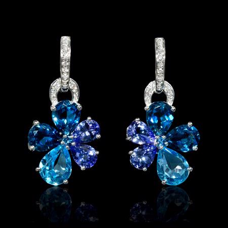 .24ct Diamond Blue Sapphire Tanzanite and Blue Topaz 18k White Gold Dangle Earrings
