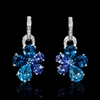 Diamond Blue Sapphires Tanzanite and Blue Topaz 18k White Gold Dangle Earrings