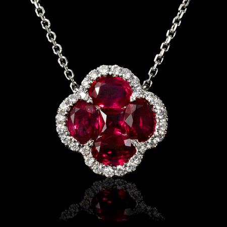 .11ct Diamond and Ruby 18k White Gold Pendant Necklace