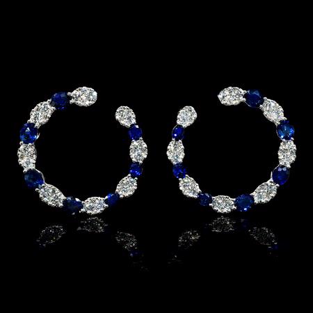 2.50cts Diamond and Blue Sapphire 18k White Gold Dangle Earrings