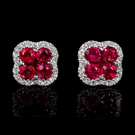 .16ct Diamond and Ruby 18k White Gold Cluster Earrings