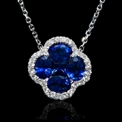 Diamond and Blue Sapphire 18k White Gold Pendant Necklace 