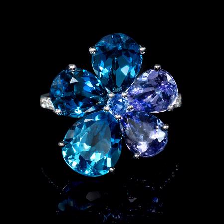 Diamond Tanzanite Blue Topaz and Blue Sapphire 18k White Gold Ring