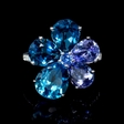 .08ct Diamond, Tanzanite, Blue Topaz and Blue Sapphire 18k White Gold Ring