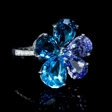 .08ct Diamond, Tanzanite, Blue Topaz and Blue Sapphire 18k White Gold Ring