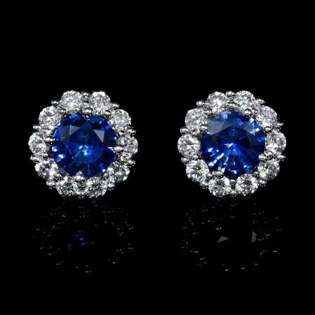 Diamond and Blue Sapphire 18k White Gold Cluster Earrings  