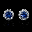 .75ct Diamond and Blue Sapphire 18k White Gold Cluster Earrings