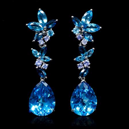 27.30ct Blue Topaz 18k White Gold Dangle Earrings